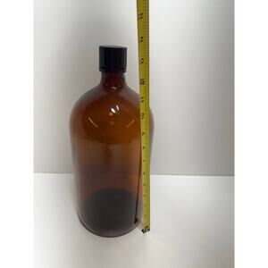 Antique Apothecary Medicine Bottle Amber Glass Duraglas Large 13.5” Tall Lid